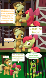 Size: 1920x3240 | Tagged: safe, artist:red4567, derpibooru import, apple bloom, applejack, thorax, changedling, changeling, earth pony, pony, going to seed, 3d, alternate ending, apple sisters, cage, changeling king, comic, female, filly, foal, king thorax, male, mare, source filmmaker, trap (device)