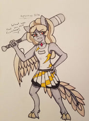 Size: 600x821 | Tagged: safe, artist:zalla661, oc, oc:espressivo blitz, anthro, baseball bat, magical lesbian spawn, offspring, parent:adagio dazzle, parent:rainbow dash, parents:rainbow dazz, solo, traditional art