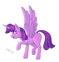 Size: 936x993 | Tagged: safe, artist:stratodraw, twilight sparkle, twilight sparkle (alicorn), alicorn, pony, female, mare, missing cutie mark, open mouth, open smile, raised hoof, simple background, smiling, solo, spread wings, sunshine sunshine, white background, wings