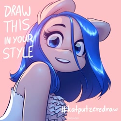 Size: 1080x1080 | Tagged: safe, artist:katputze, oc, oc only, anthro, challenge, drawing challenge, ear fluff, female, instagram, looking at you, simple background, solo, text