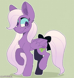 Size: 1280x1343 | Tagged: safe, artist:kinqyork, oc, oc:yoko, pegasus, pony, bow, female, long mane, mare, smiling