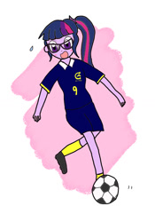 Size: 712x1016 | Tagged: safe, artist:foxy1219, sci-twi, twilight sparkle, equestria girls, clothes, football, glasses, jersey, simple background, solo, sports, sweat