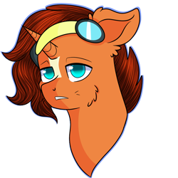 Size: 894x894 | Tagged: safe, artist:rainbowtashie, full steam, promontory, sunburst, oc, oc:nova reactor, pony, unicorn, commissioner:bigonionbean, fusion, fusion:nova reactor, goggles, male, scruffy, stallion