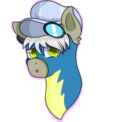 Size: 894x894 | Tagged: safe, artist:rainbowtashie, caboose, silver lining, silver zoom, oc, oc:air brakes, pegasus, pony, clothes, commissioner:bigonionbean, conductor hat, fusion, fusion:air brakes, goggles, male, stallion, uniform, wonderbolts uniform