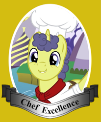 Size: 649x789 | Tagged: safe, edit, edited screencap, screencap, pony, the ending of the end, ashens, chef excellence, chef's hat, cropped, hat, male, saddle bag, solo, stallion, story in the comments, stove comet