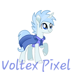 Size: 768x768 | Tagged: safe, oc, oc:pony.voltexpixel.com, pony, unicorn, cute, solo, text