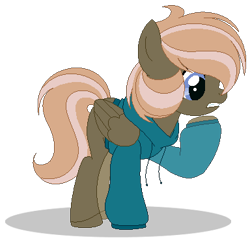 Size: 384x381 | Tagged: safe, artist:raflesplatt, oc, oc:rosebelle, pegasus, pony, base used, clothes, female, hoodie, mare, offspring, parent:dumbbell, parent:fluttershy, parents:dumbshy, simple background, solo, transparent background