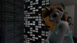 Size: 1920x1080 | Tagged: safe, artist:sevenxninja, oc, oc:love biscuit, anthro, unicorn, 3d, building, gmod, looking down, overthinking, plant