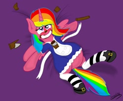 Size: 1280x1051 | Tagged: safe, artist:theimmortalwolf, oc, oc only, oc:rainbow melody, alicorn, alicorn oc, chocolate, clothes, dress, food, pregnant, solo