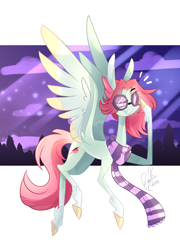 Size: 1720x2390 | Tagged: safe, artist:iheyyasyfox, oc, oc:celestial star, pegasus, pony, aviator goggles, clothes, colored wings, colored wingtips, female, mare, scarf, solo