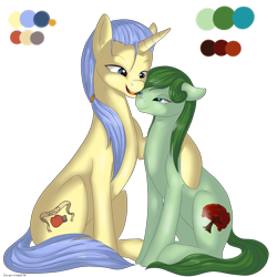 Size: 2449x2449 | Tagged: safe, artist:dreamyartcosplay, oc, oc only, oc:wild dream, oc:willow leaf, earth pony, pony, unicorn, duo, earth pony oc, female, horn, hug, male, mare, simple background, sitting, stallion, transparent background, unicorn oc