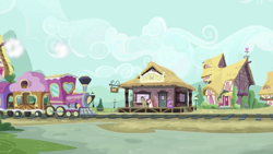 Size: 1334x750 | Tagged: safe, screencap, amethyst star, doctor whooves, roseluck, sparkler, earth pony, pony, dragon dropped, friendship express, ponies standing next to each other, train station