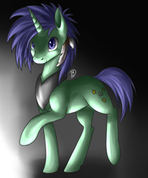 Size: 1993x2393 | Tagged: safe, artist:dreamyartcosplay, oc, oc only, oc:silver dream, pony, unicorn, feather, female, gradient background, horn, mare, peytral, raised hoof, solo, unicorn oc