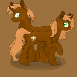 Size: 500x504 | Tagged: artist needed, safe, oc, oc only, oc:handy hooves, oc:muffin mare, pony, unicorn, brother and sister, brown, duo, female, male, mare, siblings, stallion