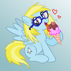 Size: 1755x1755 | Tagged: safe, artist:damagics, oc, oc only, oc:cloud cuddler, pegasus, pony, accessories, cherry, cutie mark, eating, female, food, glasses, heart, ice cream, mouse cursor, solo