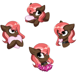 Size: 2116x1988 | Tagged: safe, artist:arshe12, oc, oc:scarlet trace (coffee bean), pony, base used, collar, female, heart, hug, mare, pillow, pillow hug, solo