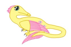 Size: 400x265 | Tagged: safe, artist:albertonykus, fluttershy, dinosaur, dinosaurified, maniraptor, my little maniraptor, species swap