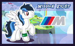 Size: 1280x800 | Tagged: safe, artist:inkandmystery, oc, oc:mission eight, pegasus, pony, bmw, bmw m8 gte, male, one hoof raised, photo, stallion, wristband