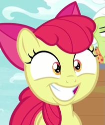 Size: 779x925 | Tagged: safe, screencap, apple bloom, pony, going to seed, cropped, excited, faic, smiling, solo, teeth, wide eyes