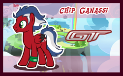 Size: 1280x800 | Tagged: safe, artist:inkandmystery, oc, oc:chip ganassi, pegasus, pony, ford, ford gt lm gte, male, stallion, wristband