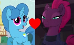 Size: 1087x668 | Tagged: safe, artist:徐詩珮, spring rain, tempest shadow, unicorn, my little pony: the movie, armor, broken horn, female, heart, horn, lesbian, mare, shipping, shipping domino, springshadow