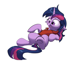 Size: 2000x1600 | Tagged: safe, artist:rocket-lawnchair, twilight sparkle, unicorn twilight, oc, oc:acesential, pony, unicorn, behaving like a cat, female, floppy ears, implied transformation, implied transgender transformation, mare, meme, on back, polo shirt, simple background, solo, upset, white background