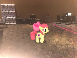 Size: 4032x3024 | Tagged: safe, photographer:undeadponysoldier, apple bloom, earth pony, pony, augmented reality, convention, female, filly, gameloft, ichibancon, irl, photo, ponies in real life, solo