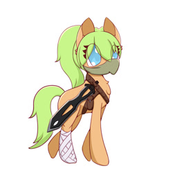 Size: 1200x1200 | Tagged: safe, artist:backgroundpony#f352, oc, oc only, oc:green envy, earth pony, pony, female, mare, sword, weapon