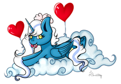 Size: 1280x892 | Tagged: safe, artist:lomavithky, oc, oc only, oc:fleurbelle, alicorn, balloon, bow, candy, cloud, female, food, hair bow, heart balloon, hearts and hooves day, holiday, lollipop, mare, simple background, solo, transparent background, valentine's day