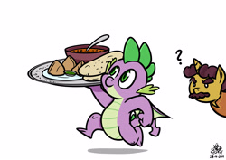 Size: 4093x2894 | Tagged: safe, artist:poecillia-gracilis19, coriander cumin, spike, dragon, the point of no return, curry, food, naan, samosas, winged spike