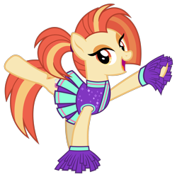 Size: 3200x3200 | Tagged: safe, artist:cheezedoodle96, shimmy shake, earth pony, pony, 2 4 6 greaaat, .svg available, active stretch, cheering, cheerleader, cheerleader outfit, clothes, cute, female, looking at you, mare, pleated skirt, pom pom, ponytail, shirt, simple background, skirt, smiling, solo, stretching, svg, transparent background, vector