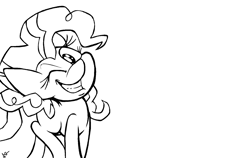 Size: 1708x1080 | Tagged: safe, artist:lucas_gaxiola, pinkie pie, earth pony, pony, female, grin, lineart, mare, monochrome, one eye closed, simple background, smiling, solo, white background, wink