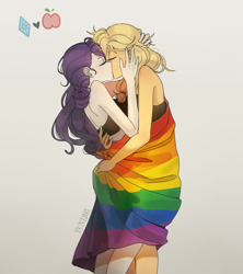 Size: 1600x1800 | Tagged: safe, artist:tcn1205, applejack, rarity, human, equestria girls, clothes, cute, eyes closed, female, freckles, gay pride flag, graveyard of comments, humanized, jackabetes, kissing, lesbian, pony coloring, pride, pride flag, pride month, rainbow flag, raribetes, rarijack, shipping