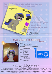 Size: 1475x2084 | Tagged: safe, artist:kiodima, oc, oc:gamebrony, pegasus, pony, passport, reference