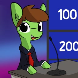 Size: 1080x1080 | Tagged: safe, artist:tjpones, oc, oc:tjpones, earth pony, pony, jeopardy, microphone, necktie, solo