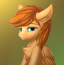 Size: 2834x2850 | Tagged: safe, artist:snowstormbat, oc, oc:dawn daze, pegasus, pony, chest fluff, glowing eyes, gradient background, looking at you, male, smiling, solo, stallion