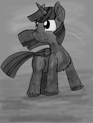 Size: 768x1024 | Tagged: safe, artist:princessmuffinart, twilight sparkle, twilight sparkle (alicorn), alicorn, pony, grayscale, monochrome, solo, windswept mane