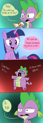 Size: 1000x2814 | Tagged: safe, artist:emositecc, spike, twilight sparkle, twilight sparkle (alicorn), alicorn, dragon, pony, the point of no return, abuse, box, comic, female, it's funny cause spike's a fax machine, male, mare, scroll, spikeabuse, winged spike