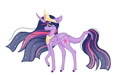 Size: 1140x701 | Tagged: safe, artist:razorsketches, princess twilight 2.0, twilight sparkle, twilight sparkle (alicorn), alicorn, pony, the last problem, crown, female, jewelry, mare, older, one hoof raised, regalia, simple background, sparkly mane, tail fluff, transparent background, wing fluff