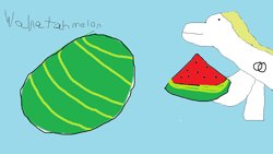 Size: 1152x648 | Tagged: safe, artist:slingring, oc, earth pony, pony, 1000 hours in ms paint, food, male, photo, solo, stallion, watermelon