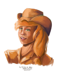 Size: 600x761 | Tagged: safe, artist:danteincognito, derpibooru import, applejack, human, female, humanized, solo