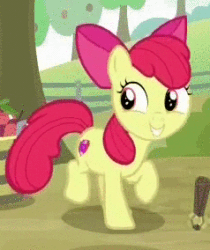 Size: 238x284 | Tagged: safe, screencap, apple bloom, earth pony, pony, going to seed, adorabloom, animated, apple, apple bloom's bow, basket, bow, bushel basket, cropped, cute, excited, female, filly, food, gif, hair bow, happy, stomping, sweet apple acres, trotting, trotting in place