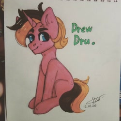 Size: 2048x2048 | Tagged: safe, artist:хлебушек, oc, oc only, oc:drew dru, pony, unicorn, solo, traditional art