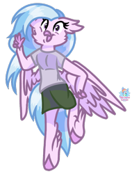 Size: 827x1086 | Tagged: safe, artist:rainbow eevee, silverstream, anthro, hippogriff, clothes, cute, diastreamies, female, gym uniform, happy, peace, solo, standing, wings