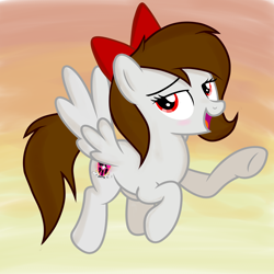 Size: 1520x1520 | Tagged: safe, artist:rsa.fim, oc, oc:whisper hope, pegasus, pony, bow, female, looking at you, mare, one hoof raised, red eyes, simple background, smiling