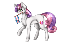Size: 1280x800 | Tagged: safe, artist:uglypartyhat, sweetie belle, pony, unicorn, cutie mark, female, filly, flag, lgbt, lgbt headcanon, mouth hold, pride, pride flag, simple background, solo, the cmc's cutie marks, trans girl, trans sweetie belle, transgender, transgender pride flag, transparent background