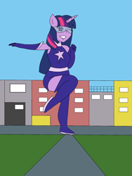 Size: 1536x2048 | Tagged: safe, artist:mintymelody, twilight sparkle, anthro, city, superhero