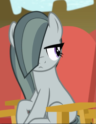 Size: 619x802 | Tagged: safe, screencap, marble pie, earth pony, pony, rock solid friendship, chair, cropped, female, mare, sitting, solo