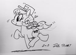 Size: 3139x2242 | Tagged: safe, artist:debmervin, oc, oc:turtle chaser, earth pony, pony, turtle, female, mare, monochrome, sketch, solo, traditional art