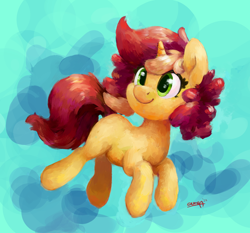 Size: 2830x2643 | Tagged: safe, artist:aemantaslim, oc, oc only, oc:pastel drop, pony, unicorn, abstract background, female, gift art, high res, mare, signature, smiling, solo